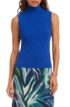 Karen Kane Sleeveless Rib Turtleneck Sweater In Blue