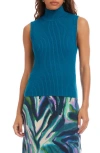 Karen Kane Sleeveless Rib Turtleneck Sweater In Blue