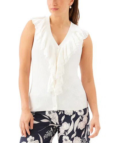 Karen Kane Sleeveless Ruffle V Neck Sweater In White