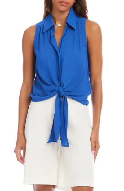 Karen Kane Sleeveless Tie Front Crepe Top In Blue