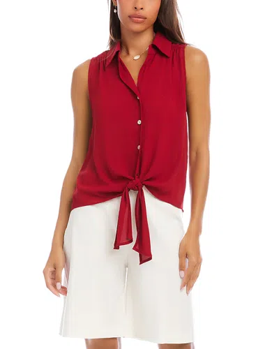 Karen Kane Sleeveless Tie Front Crepe Top In Red