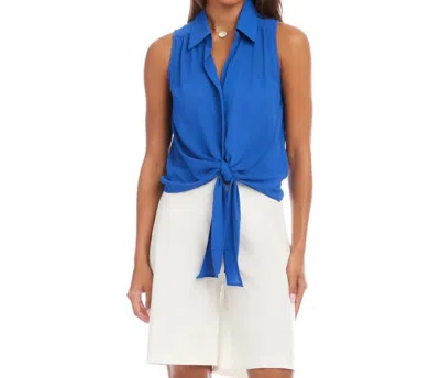 Karen Kane Sleeveless Tie-front Top In French Blue In Multi