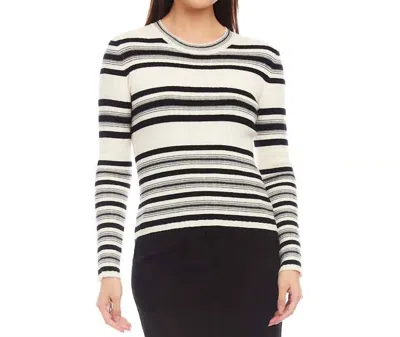 Karen Kane Sonnet Stripe Ribbed Sweater Top In Black/ Cream In Multi
