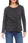 Karen Kane Sparkle Side Drape Long Sleeve Top In Black With Silver