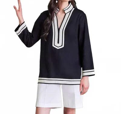 Karen Kane St. Tropez Tunic Top In Black With Cream
