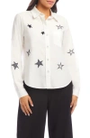 Karen Kane Star Embroidered Cotton Button-up Shirt In White