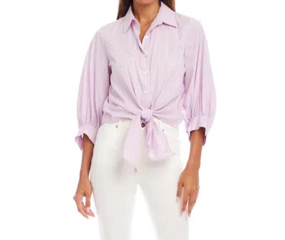 Karen Kane Stripe Blouson Sleeve Embellished Tie-front Top In Pink In Purple