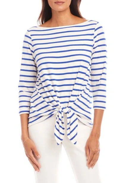 Karen Kane Stripe Boat Neck Tie Hem Top In White