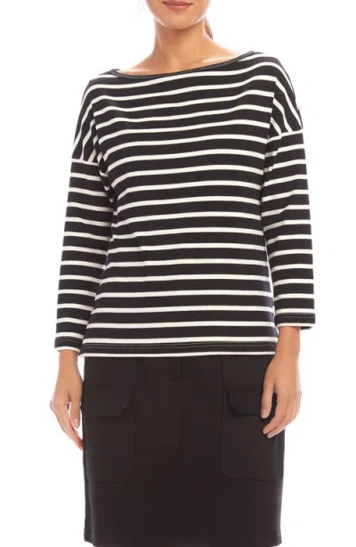 Karen Kane Stripe Boat Neck Top In Black/cream