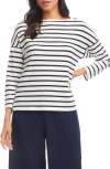 Karen Kane Stripe Boatneck Cotton Blend Top In Cream/navy