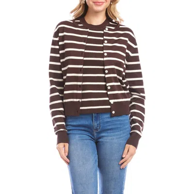Karen Kane Stripe Cardigan In Brown