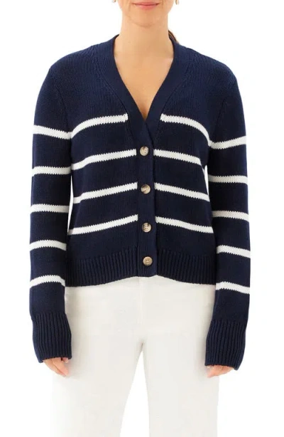 Karen Kane Stripe Cardigan Sweater In Blue