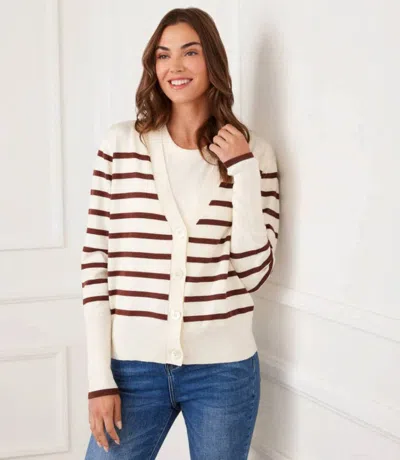 Karen Kane Stripe Cardigan Sweater In Cream And Chocolate In Multi