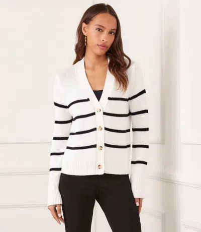 Karen Kane Stripe Cardigan Sweater In Off White With Black