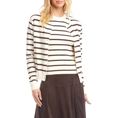 Karen Kane Stripe Cardigan In White