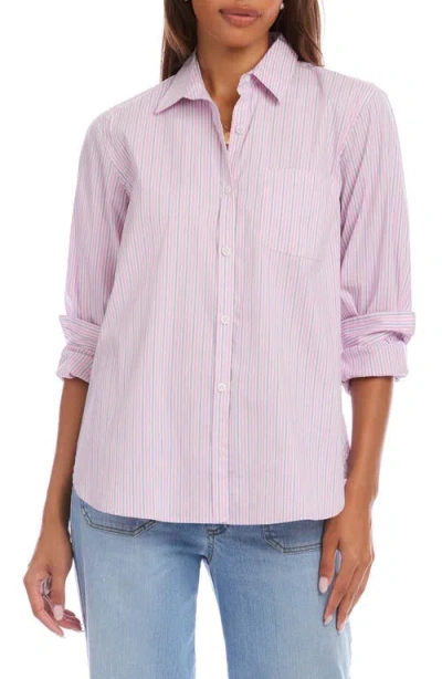 Karen Kane Stripe Cotton Blend Button-up Shirt In Pink