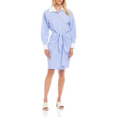 Karen Kane Stripe Faux Wrap Shirtdress In Blue With White