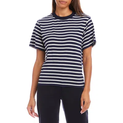 Karen Kane Stripe Short Sleeve Top In Navy With White In Multi