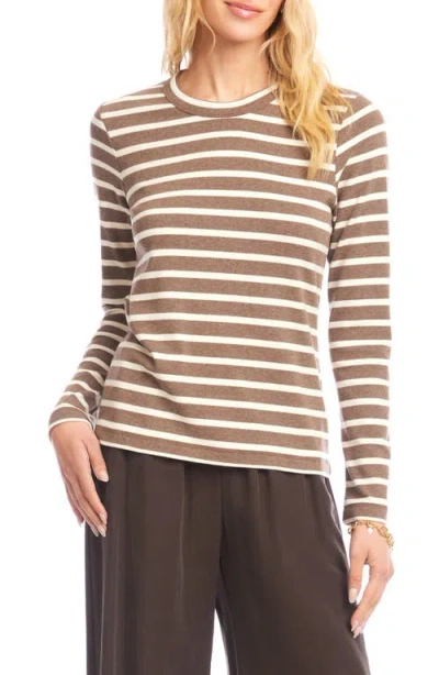Karen Kane Stripe Crewneck Long Sleeve Top In Brown