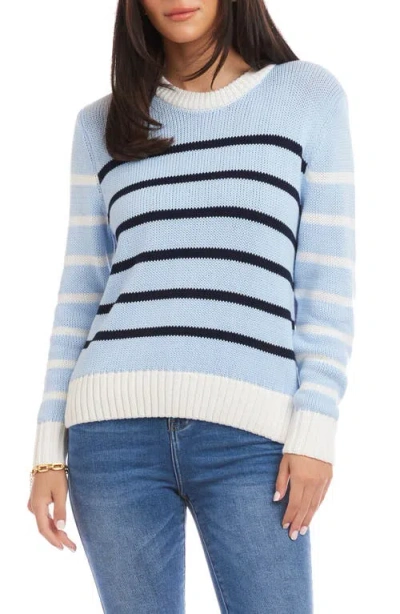 Karen Kane Stripe Crewneck Sweater In Blue