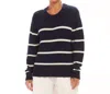 Karen Kane Striped Crewneck Sweater In Blue