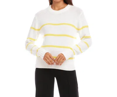 Karen Kane Stripe Crewneck Sweater In Off White With Lemon