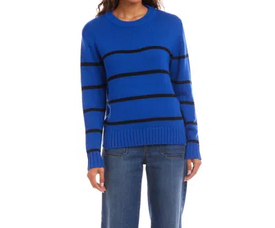 Karen Kane Stripe Crewneck Sweater In Sapphire With Black In Blue