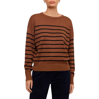 Karen Kane Stripe Crewneck Sweater In Brown
