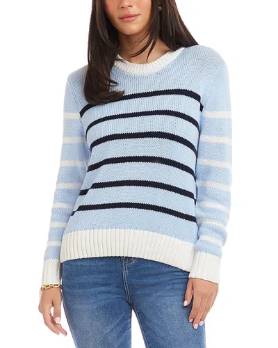 Karen Kane Stripe Crewneck Sweater In Blue