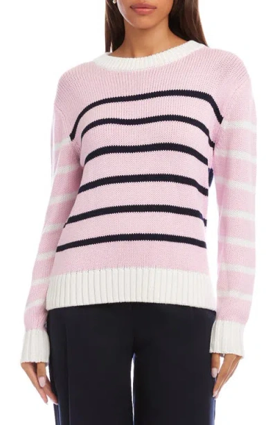 Karen Kane Stripe Crewneck Sweater In Pink Multicolor