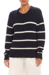 Karen Kane Striped Crewneck Sweater In Navy