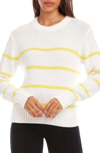 Karen Kane Stripe Crewneck Sweater In White