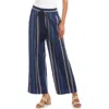 Karen Kane Stripe Embroidered Wide Leg Cotton Pants In Blue