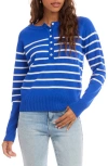 Karen Kane Stripe Henley Sweater In Blue