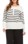 Karen Kane Stripe Henley Sweater In White