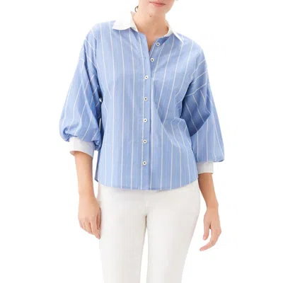Karen Kane Stripe Lantern Sleeve Cotton Shirt In Multi
