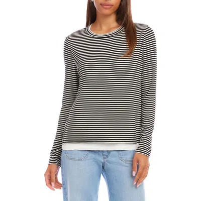 Karen Kane Stripe Layered Side Slit Top In Black