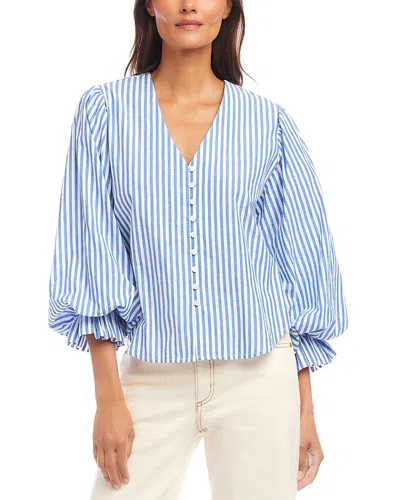 Karen Kane Stripe Layered Sleeve Shirred Blouse In Blue