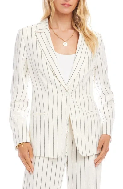 Karen Kane Stripe Linen Blend Blazer In Animal Print