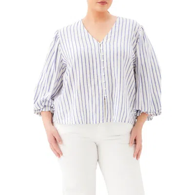Karen Kane Stripe Linen Blend Shirt In White