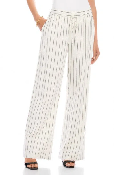 Karen Kane Linen Blend Stripe Drawstring Pants In Cream And Black In Multi