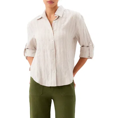 Karen Kane Stripe Linen Button-up Shirt In Neutral
