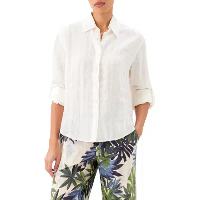 Karen Kane Stripe Linen Button-up Shirt In White