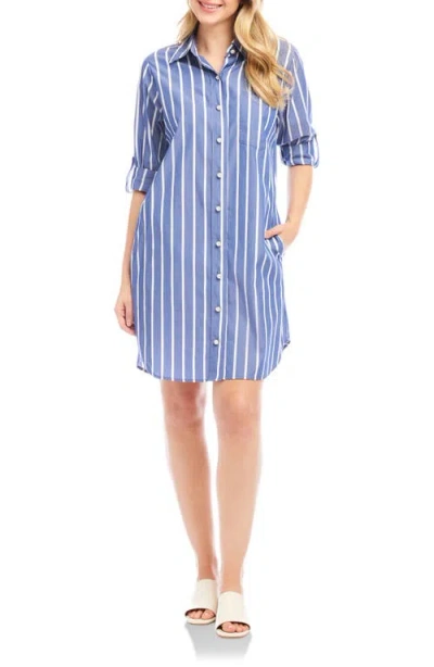 Karen Kane Stripe Long Sleeve Cotton Shirtdress In Multi