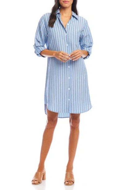 Karen Kane Stripe Long Sleeve Shirtdress In Blue