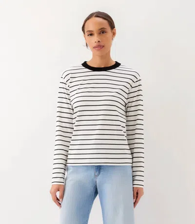 Karen Kane Stripe Long Sleeve Top In Off White With Black In Animal Print