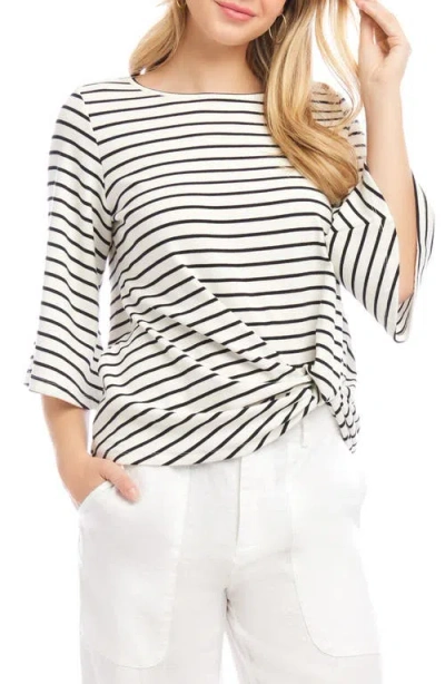 Karen Kane Stripe Flare Sleeve Pick-up Top In White With Black
