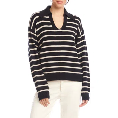 Karen Kane Stripe Polo Sweater In Black