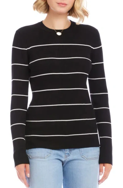 Karen Kane Stripe Ribbed Sweater In Off White With Black