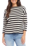 Karen Kane Petites Striped Boat Neck Top In Cream/black